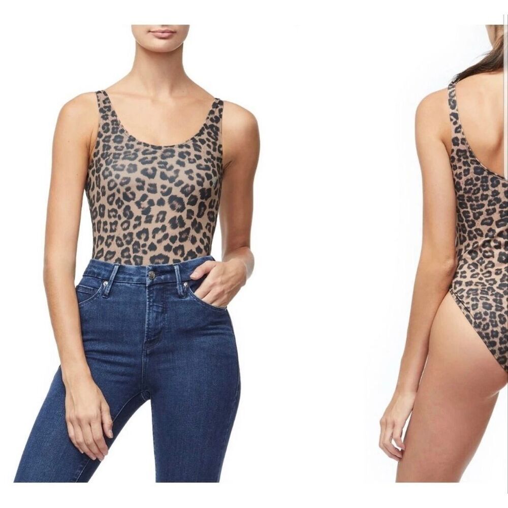 Good American Performance The Leotard Bodysuit Cheetah Leopard Print NWT Size 5/